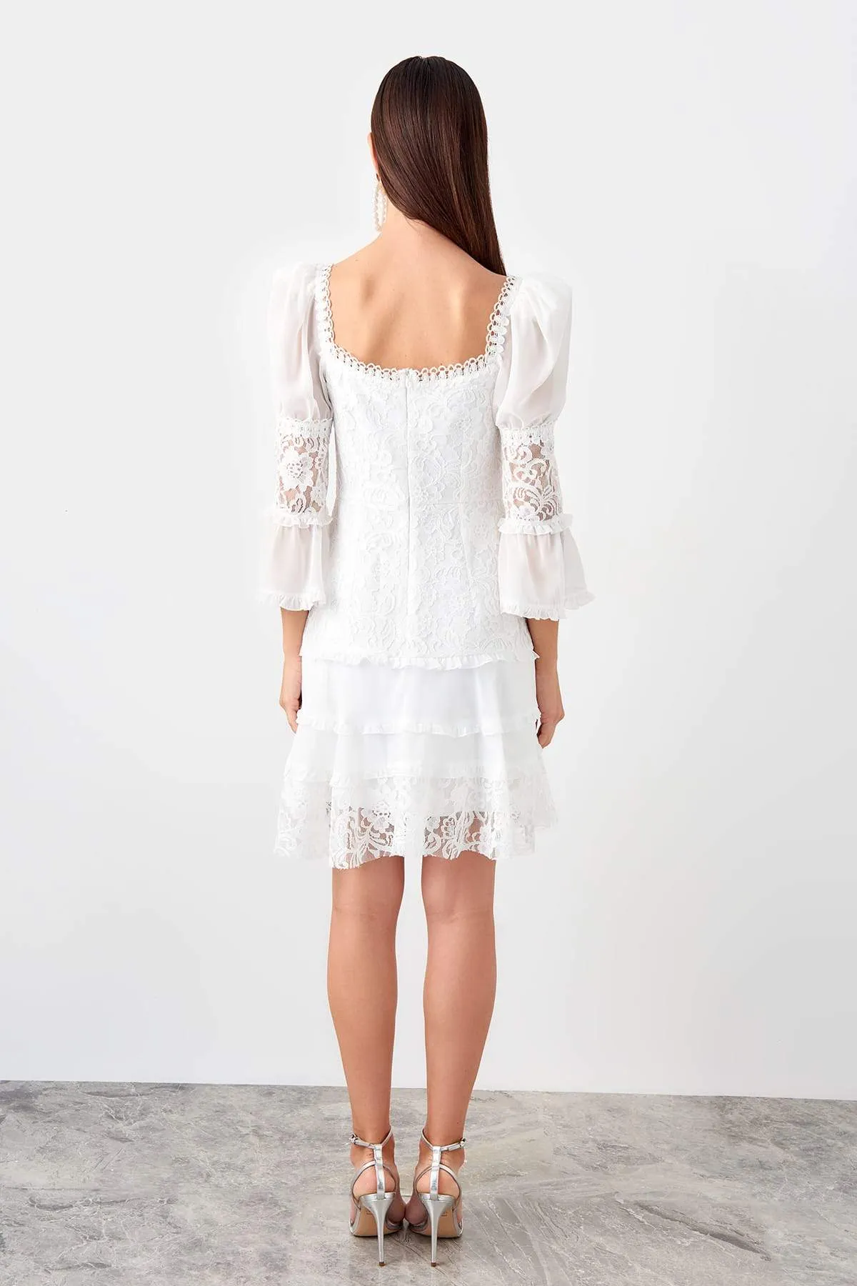 11687 Ecru Square Collar Lace Dress