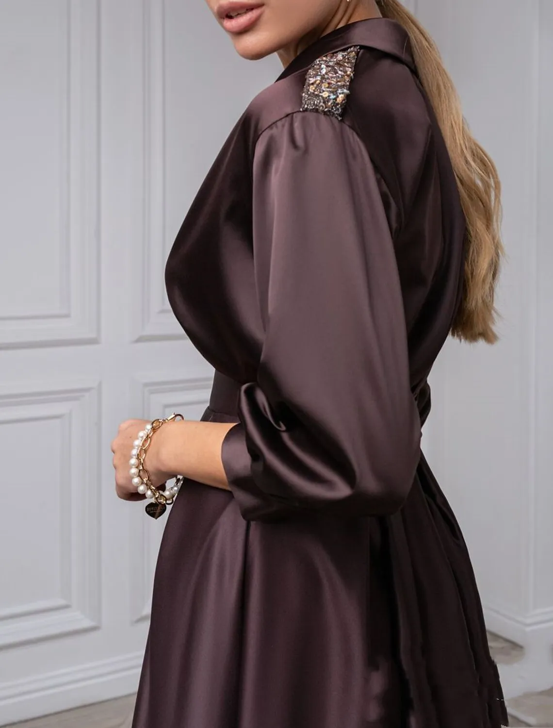 A-Line Cocktail Dresses Elegant Dress Wedding Guest Evening Party Tea Length 3/4 Length Sleeve Shirt Collar Satin with Pleat