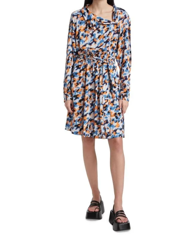 Asymmetrical shirt dress with print KENZO Royal blue multi