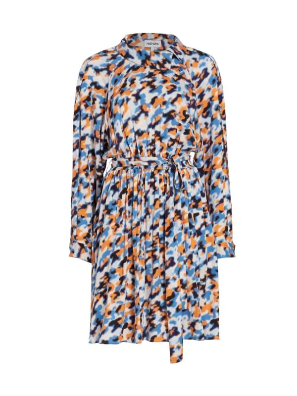 Asymmetrical shirt dress with print KENZO Royal blue multi