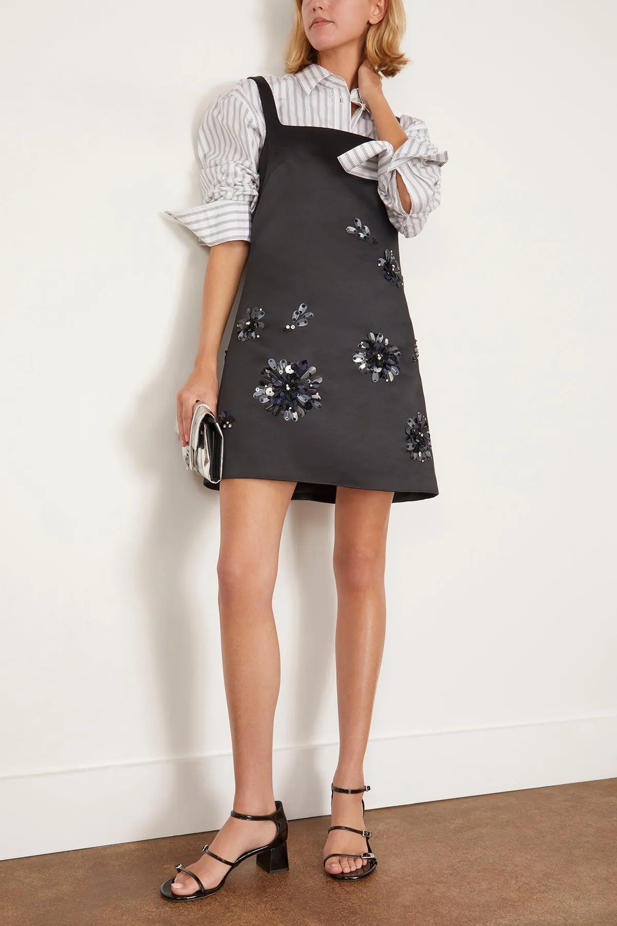 Barton Embellished Satin Dress in Black