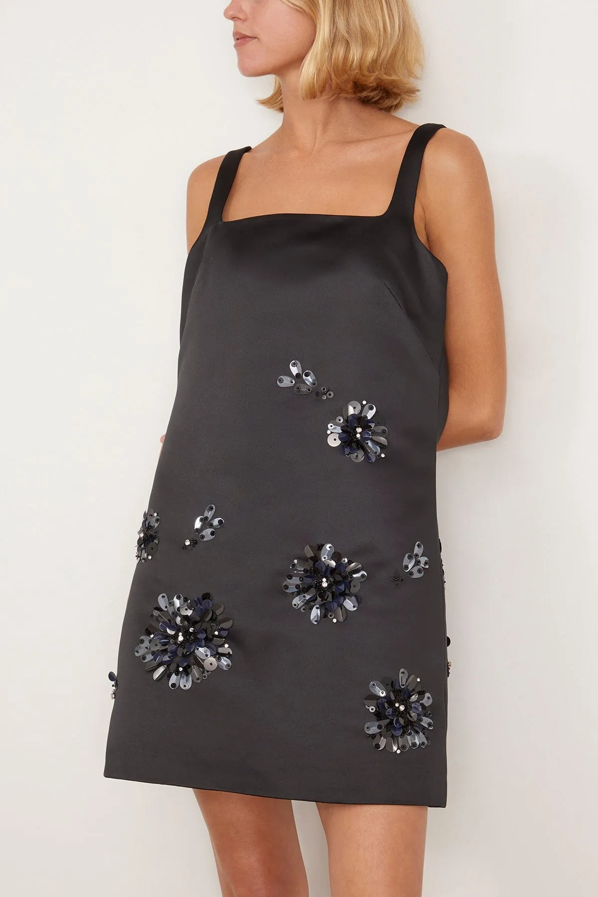 Barton Embellished Satin Dress in Black