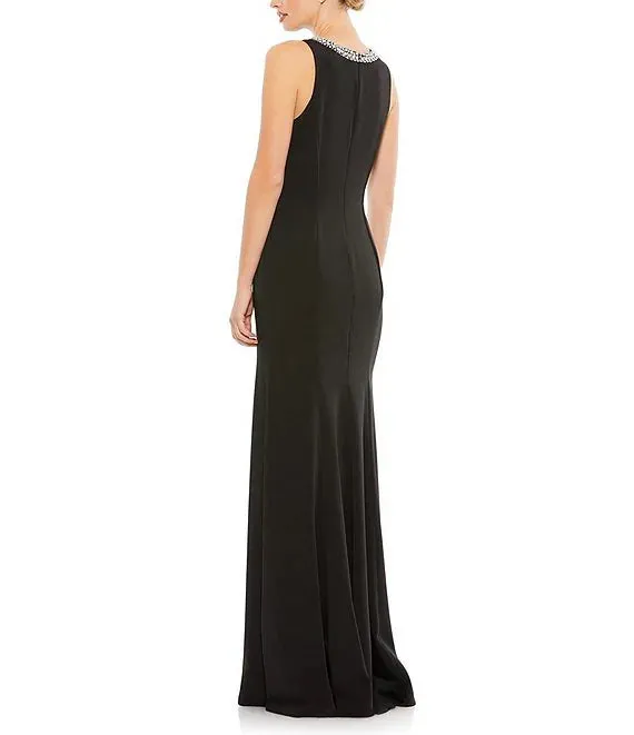 Beaded Jeweled Crew Neck Sleeveless Sheath Gown Bodycon Evening Dresses Cocktail Dresses