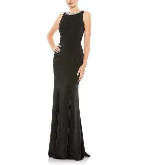 Beaded Jeweled Crew Neck Sleeveless Sheath Gown Bodycon Evening Dresses Cocktail Dresses