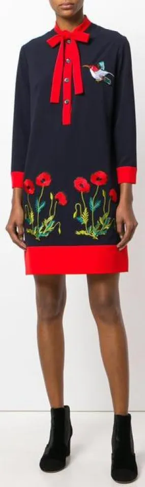 Bird & Floral Embroidered Shift Dress