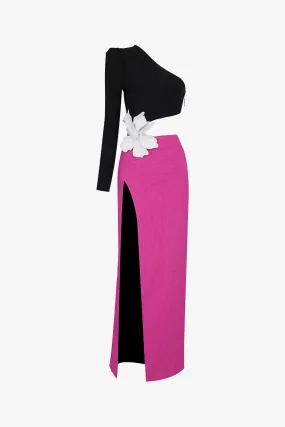 Black & Pink One Shoulder Maxi Dress