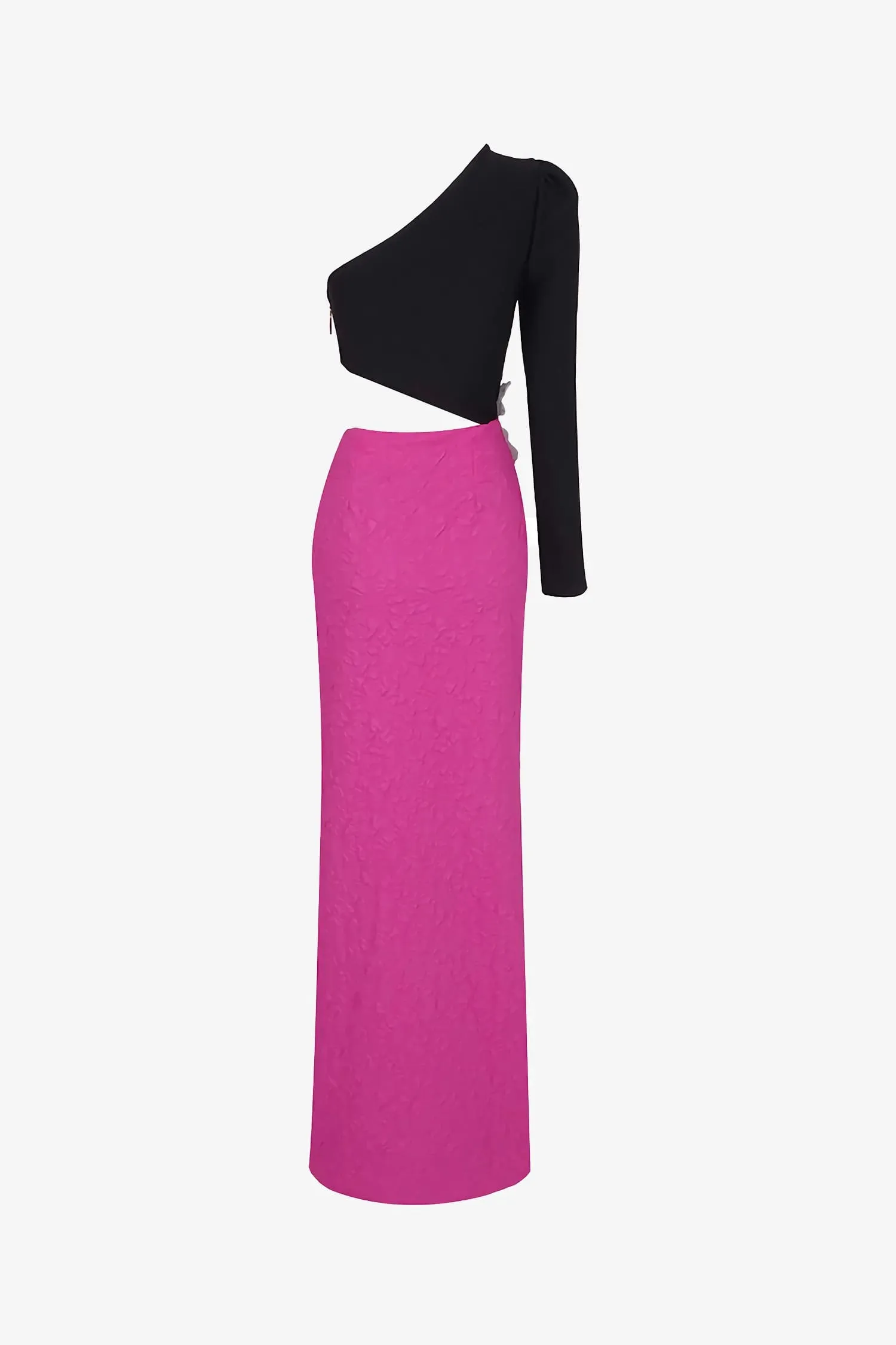 Black & Pink One Shoulder Maxi Dress