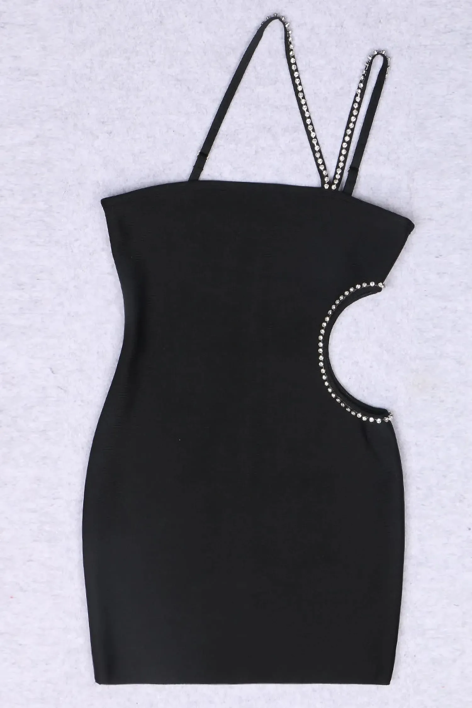 Black Cutout One Shoulder Rhinestone Mini Dress