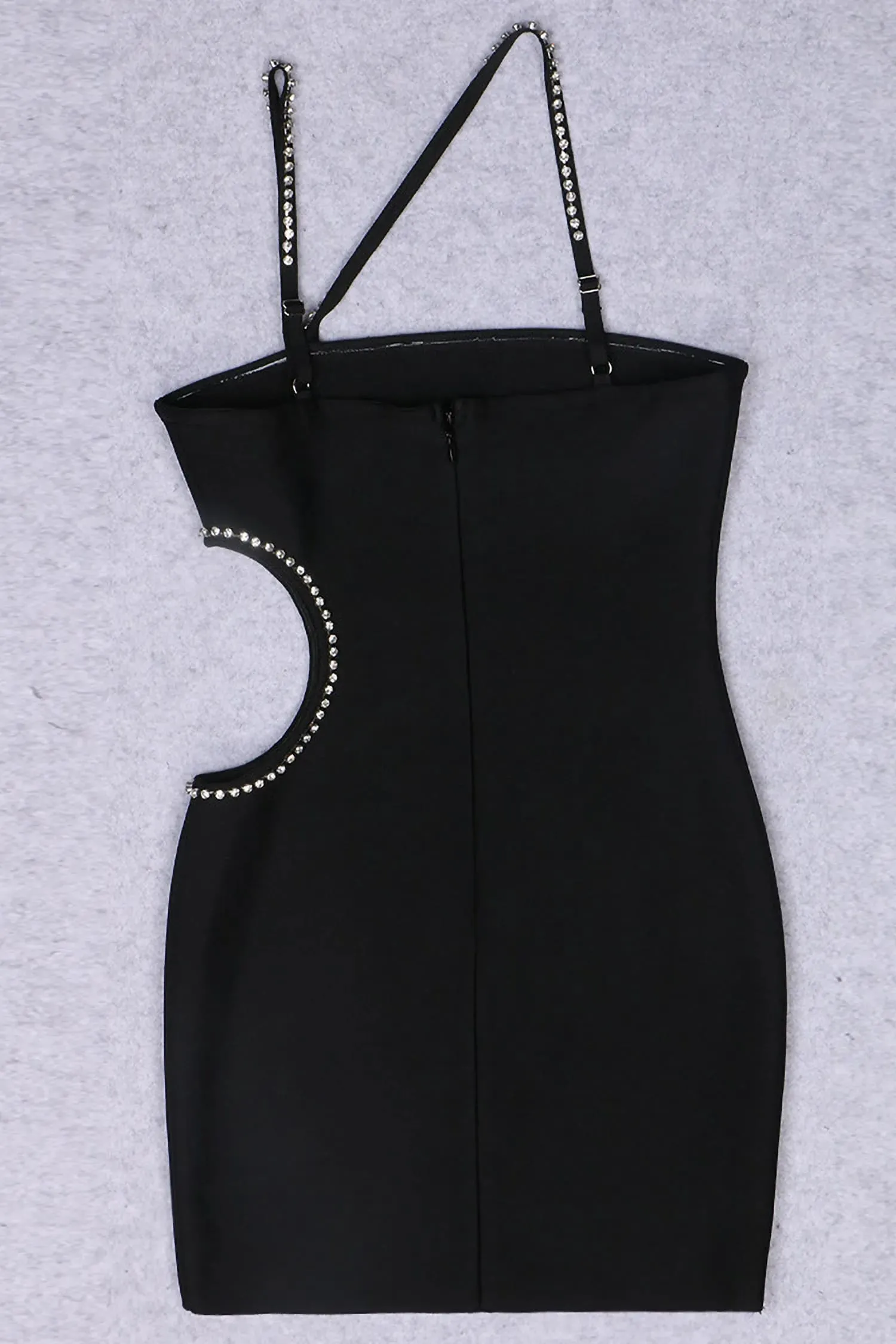 Black Cutout One Shoulder Rhinestone Mini Dress