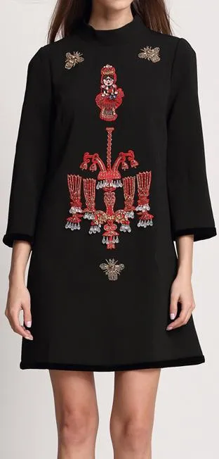 Black Embellished Mini Shift Dress *Minimum Stock*