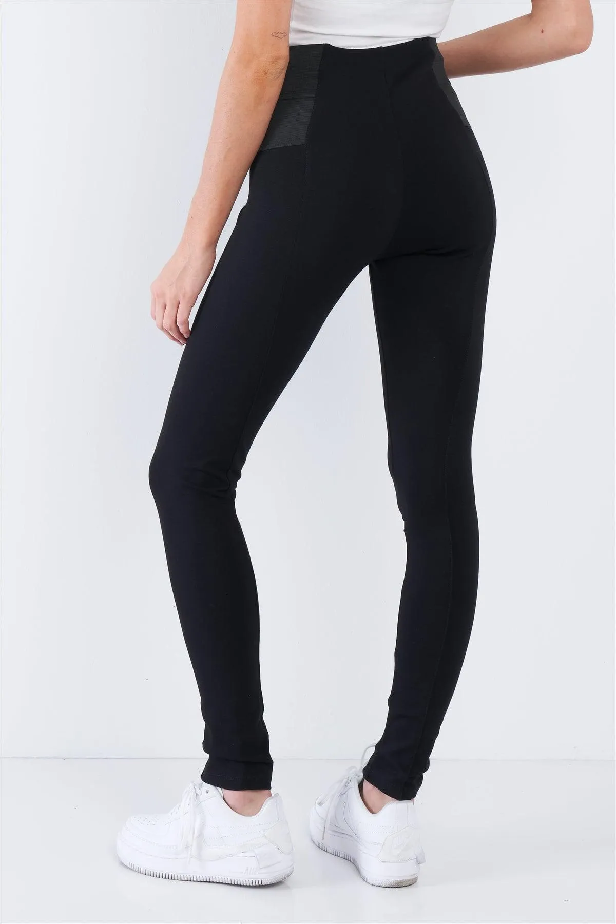 Black High Waist Elastic Waist Basic Ankle Length Leggings /1-2-3