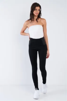 Black High Waist Elastic Waist Basic Ankle Length Leggings /1-2-3