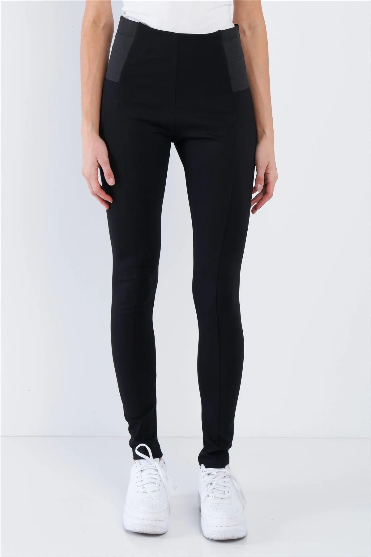 Black High Waist Elastic Waist Basic Ankle Length Leggings /1-2-3