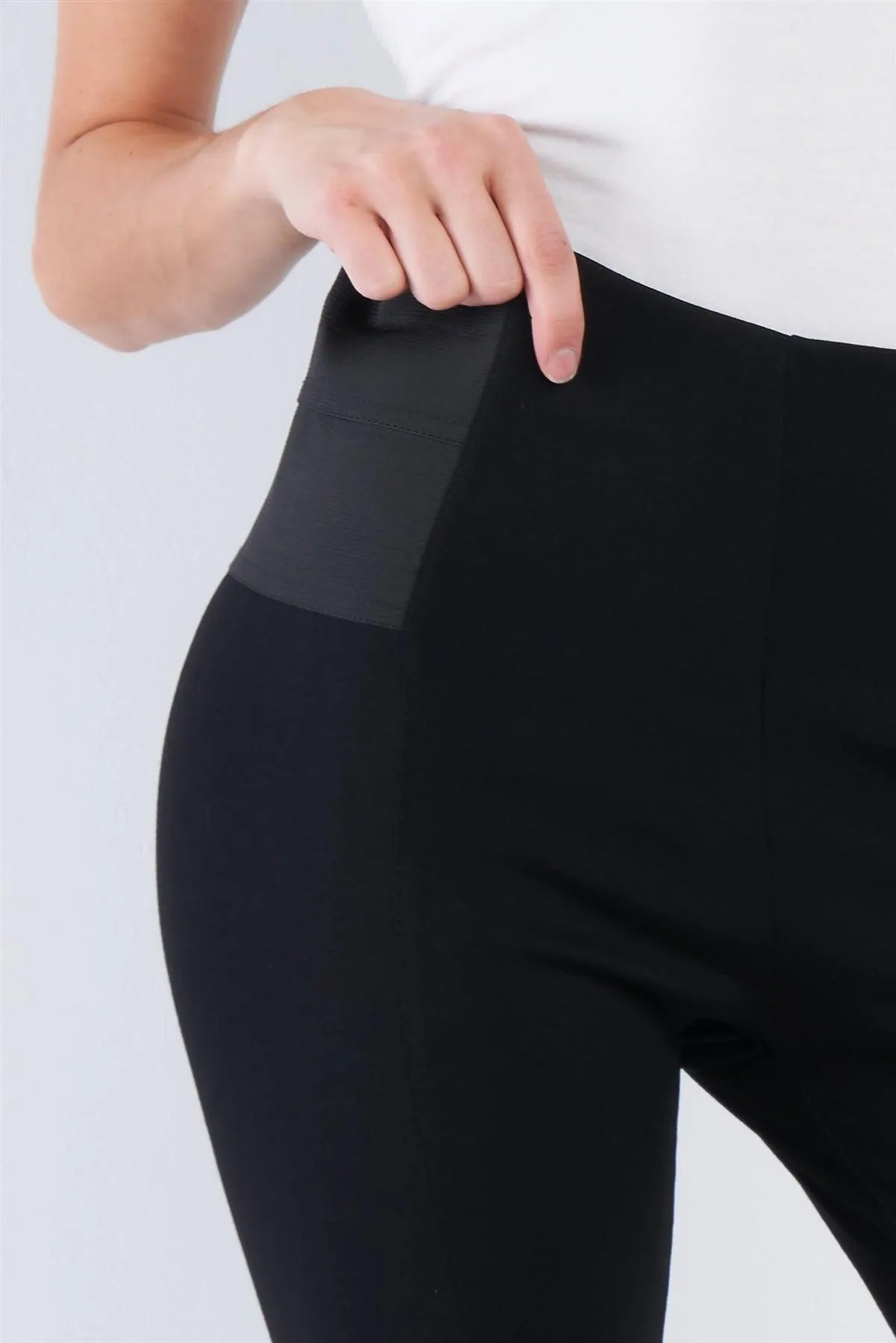 Black High Waist Elastic Waist Basic Ankle Length Leggings /1-2-3