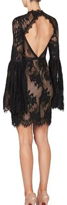 Black Lace Backless Cocktail Dress