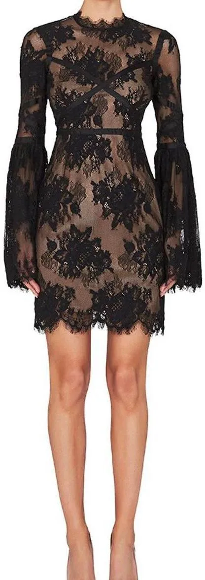 Black Lace Backless Cocktail Dress