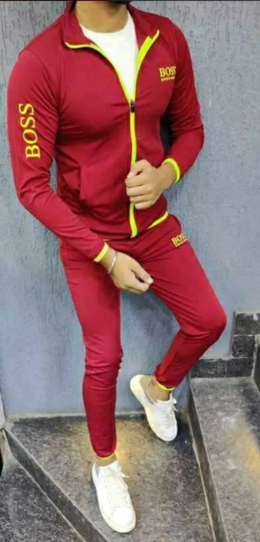 Branded Maroon Four Way Polyster Spandex Men's Tracksuits