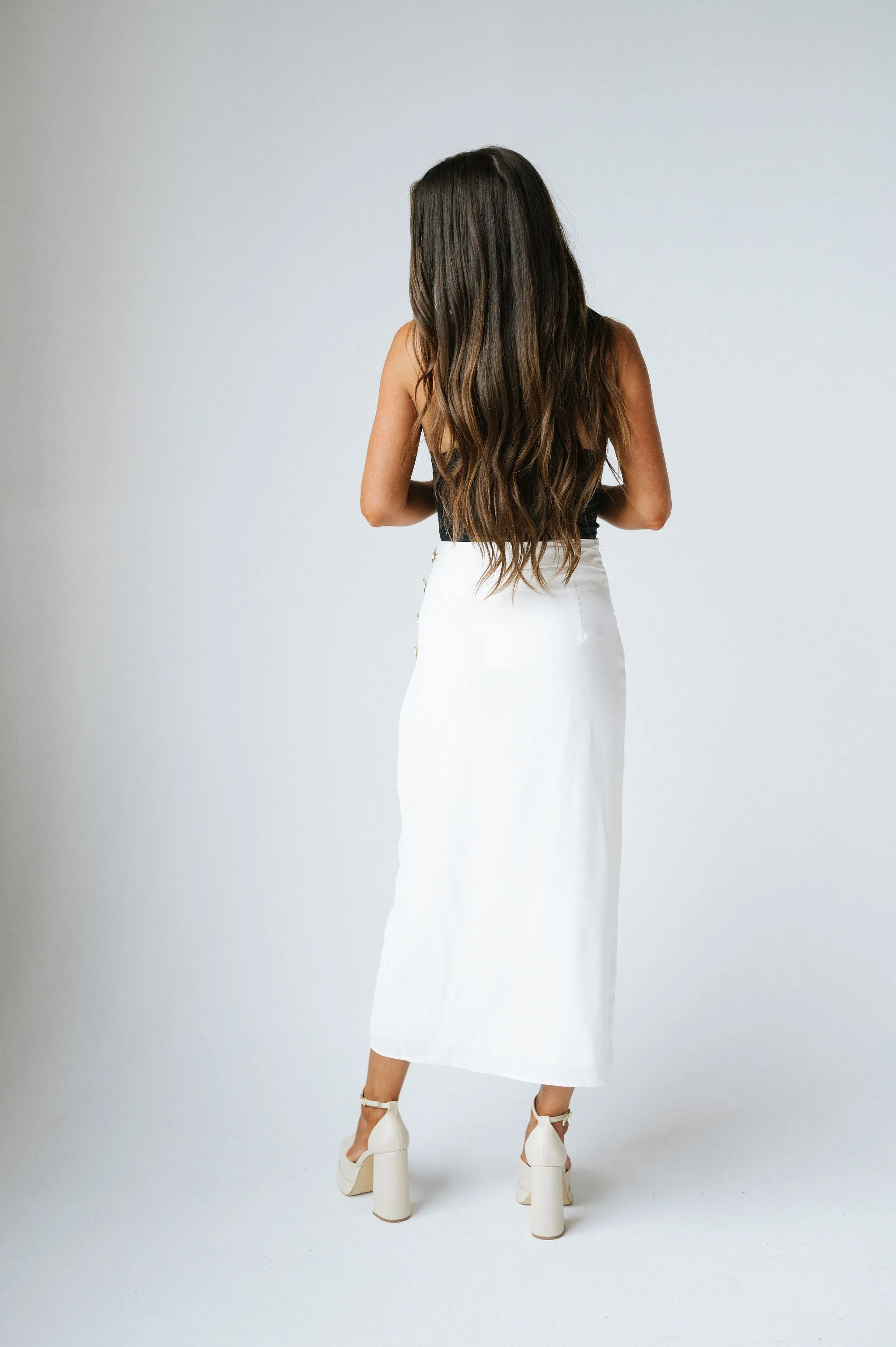 Carolyn Pleated Midi Skirt-White