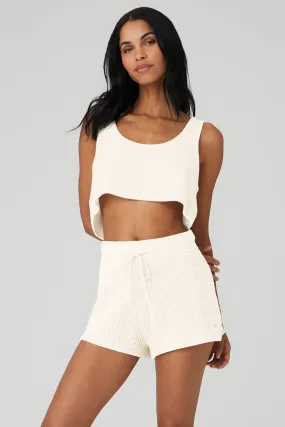 Cashmere Plush Waffle Cropped Tank - Ivory