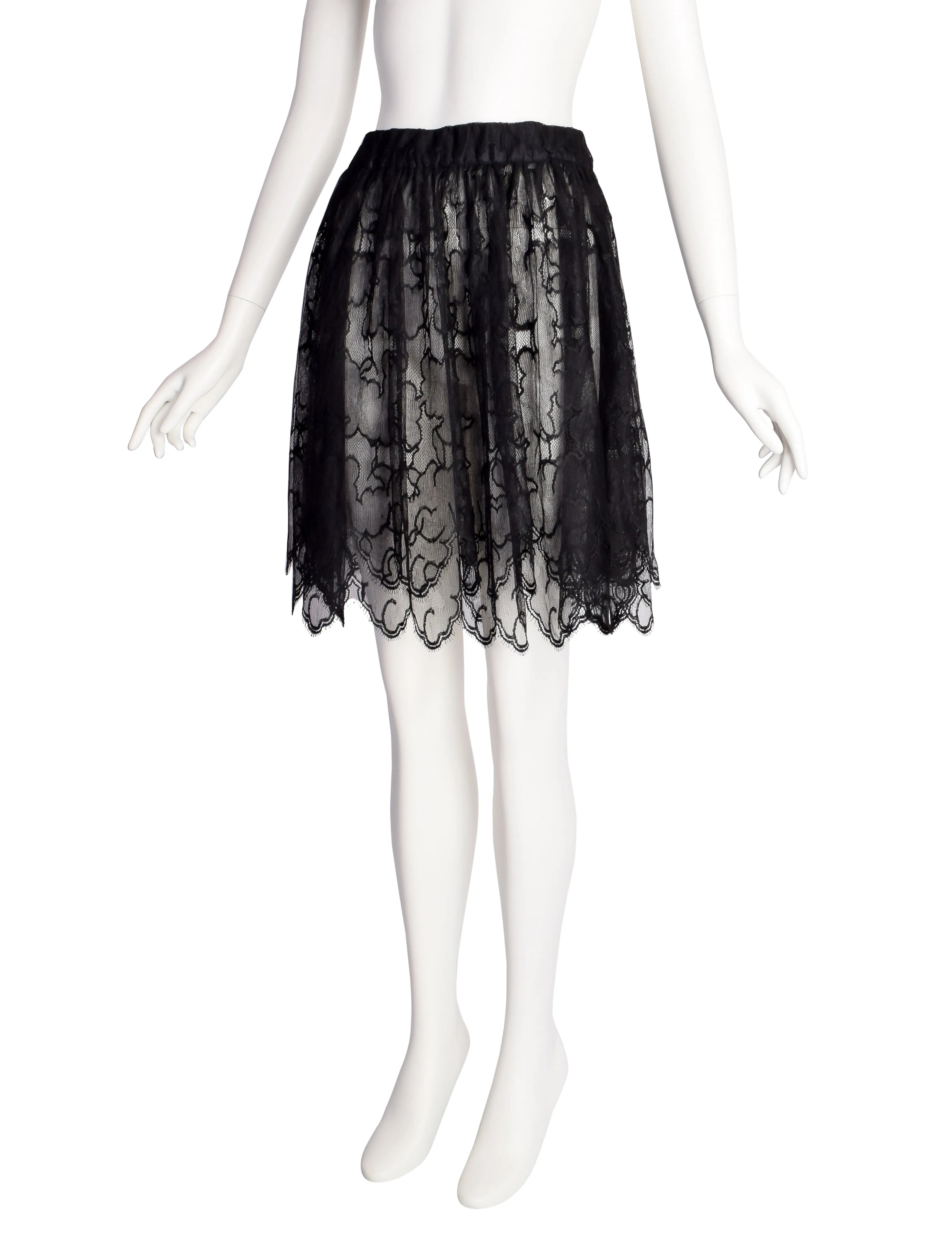 Chloe Vintage Sheer Black Cloud Pattern Lace Double Layer Skirt