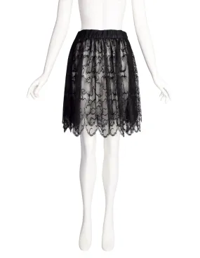 Chloe Vintage Sheer Black Cloud Pattern Lace Double Layer Skirt