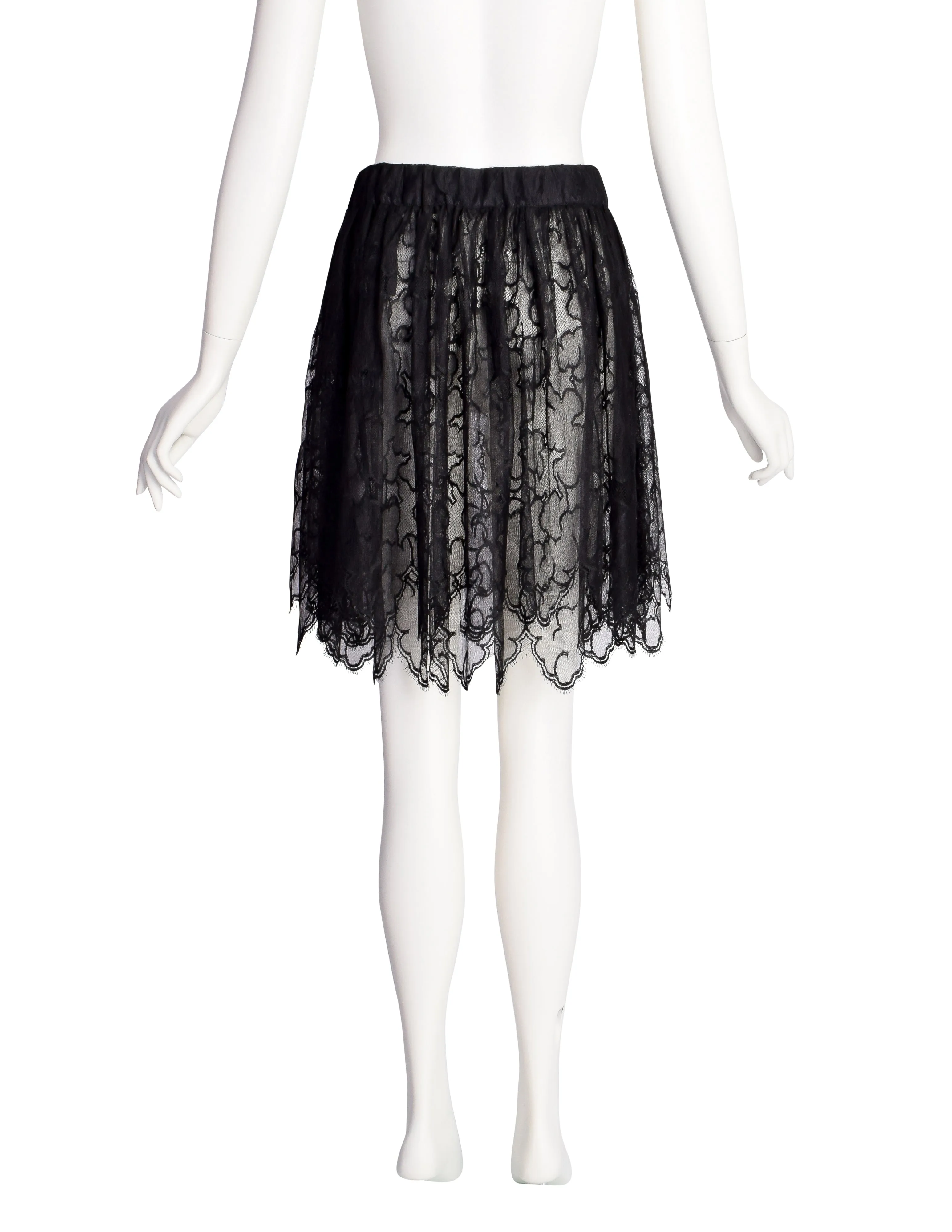 Chloe Vintage Sheer Black Cloud Pattern Lace Double Layer Skirt