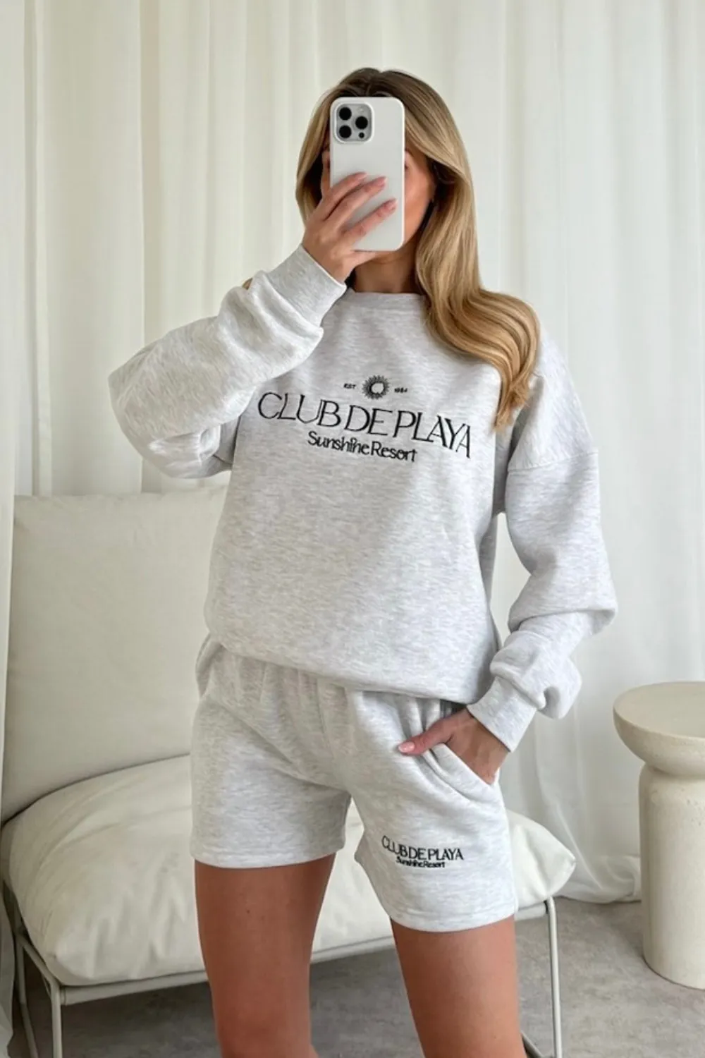 Club de playa marl grey embroidered sweater shorts loungewear