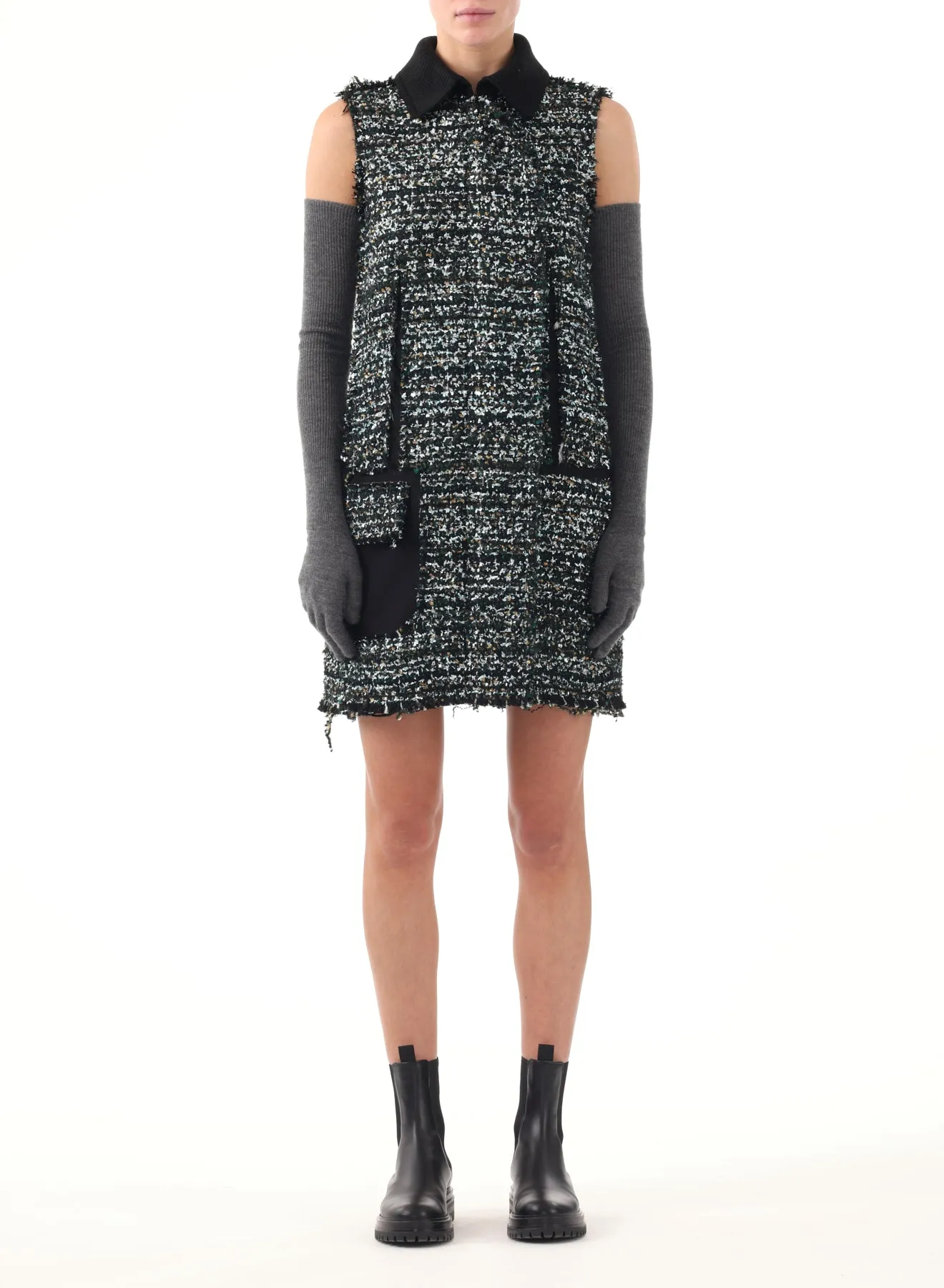 COLLARED TWEED MINI SHIFT DRESS