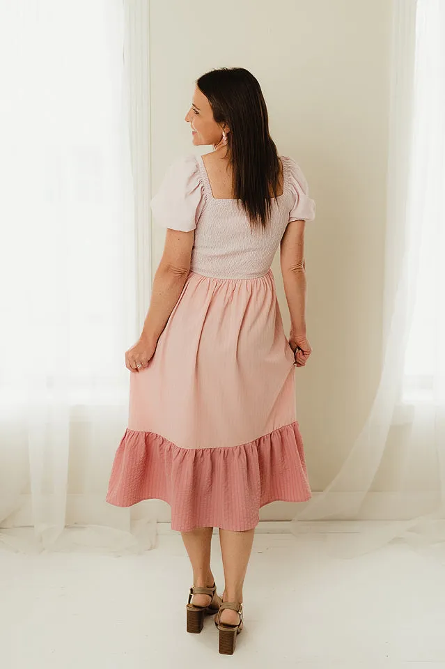 Color Block Tiered Midi Dress