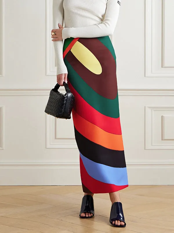 Contrast Color Striped Column Skirts Bottoms