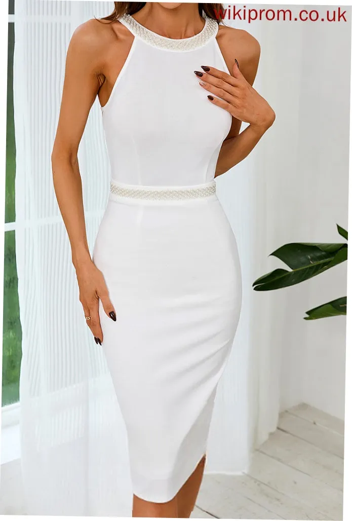 Cotton Midi Blends Neck Aleah Dresses Sleeveless Elegant Bodycon Round Club Dresses