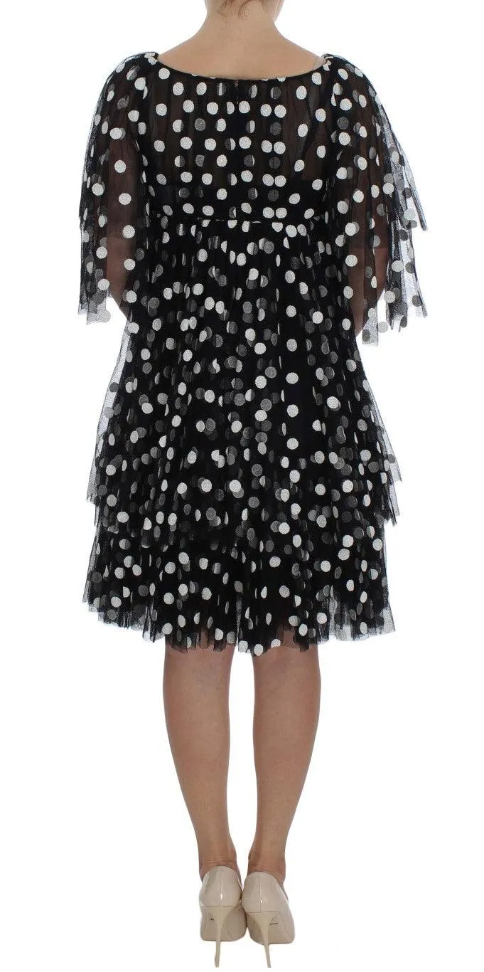 Dolce & Gabbana Black White Polka Dotted Ruffled Dress