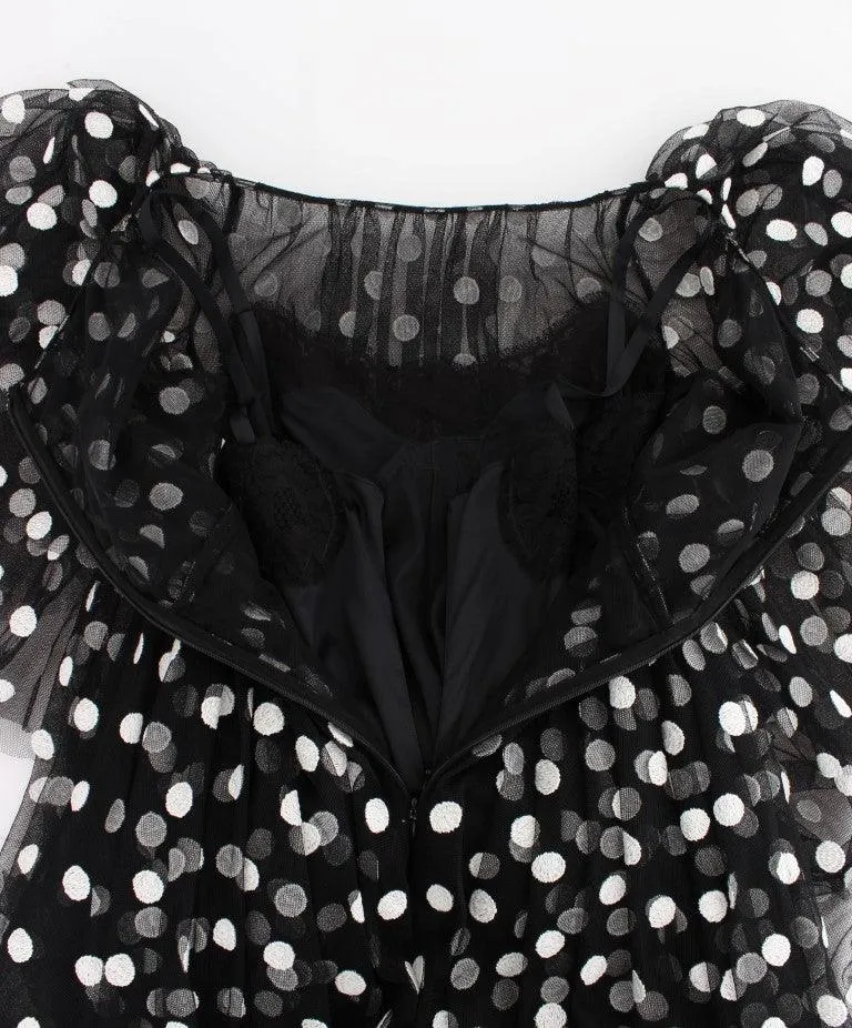 Dolce & Gabbana Black White Polka Dotted Ruffled Dress