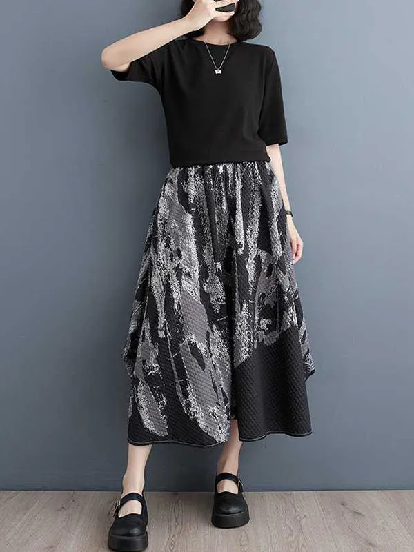 Elasticity Printed Loose Skirts Bottoms