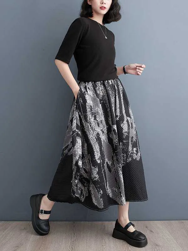 Elasticity Printed Loose Skirts Bottoms