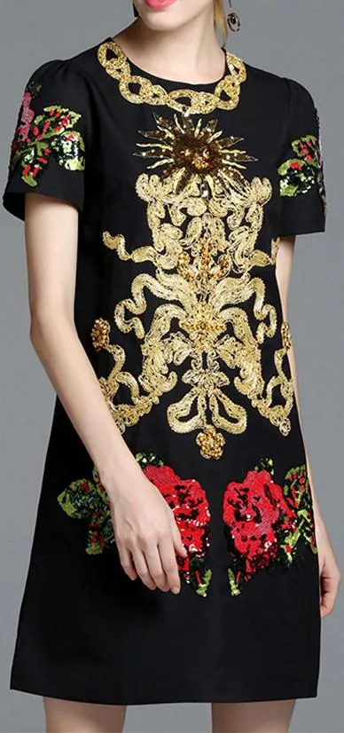 Embellished Black Shift Dress