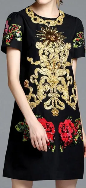 Embellished Black Shift Dress