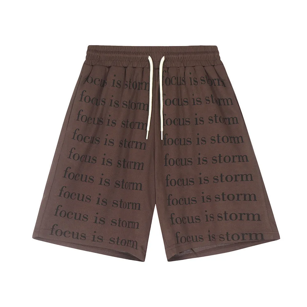 English Printed Fashionable Personalized Men's Sports Shorts