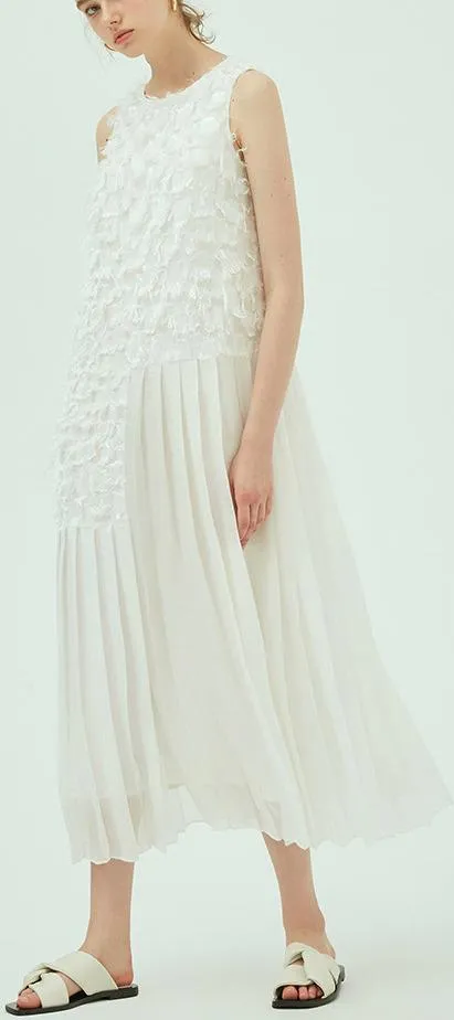 Feather-Fringed Pleated Shift Dress