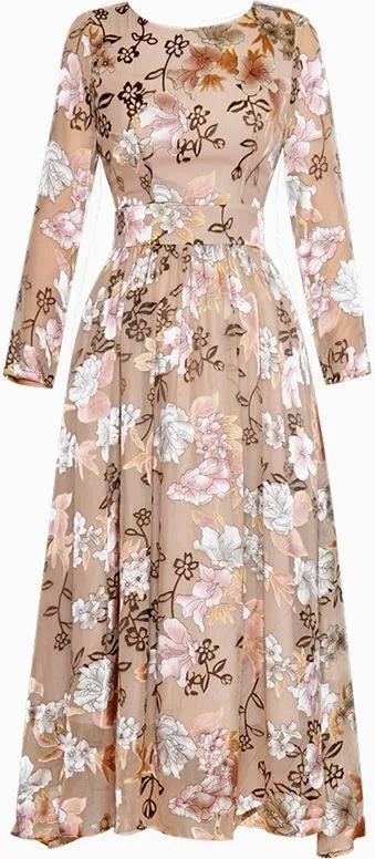 Floral-Print Long Sleeve Midi Dress