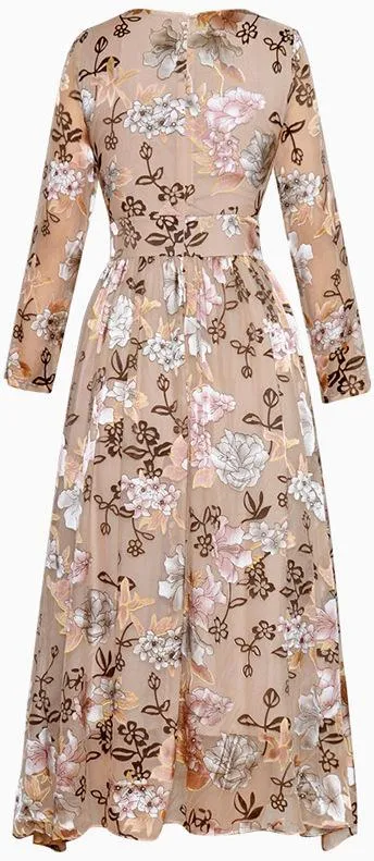 Floral-Print Long Sleeve Midi Dress