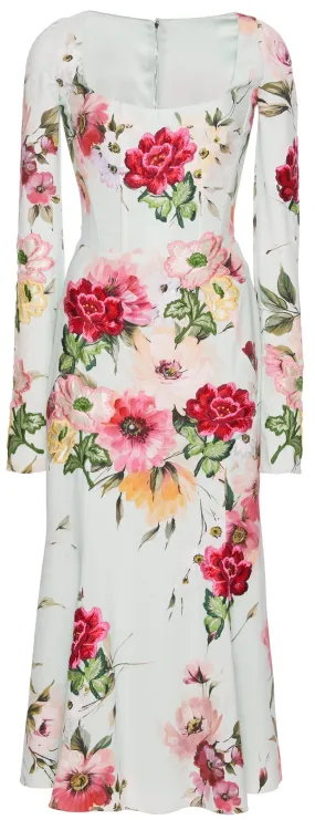 Floral-Printed Square-Neck Midi Dress