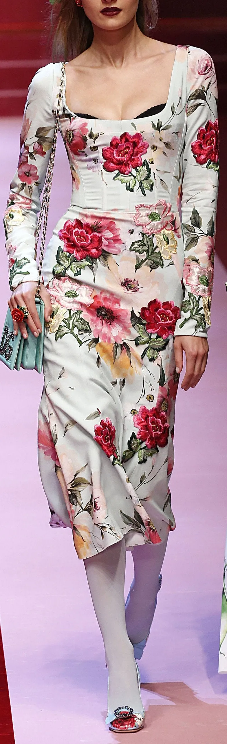 Floral-Printed Square-Neck Midi Dress