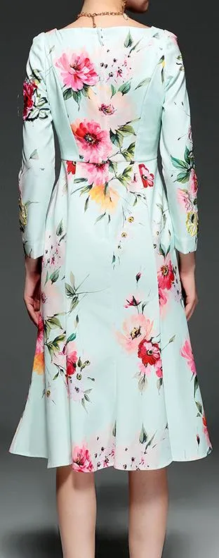 Floral-Printed Square-Neck Midi Dress