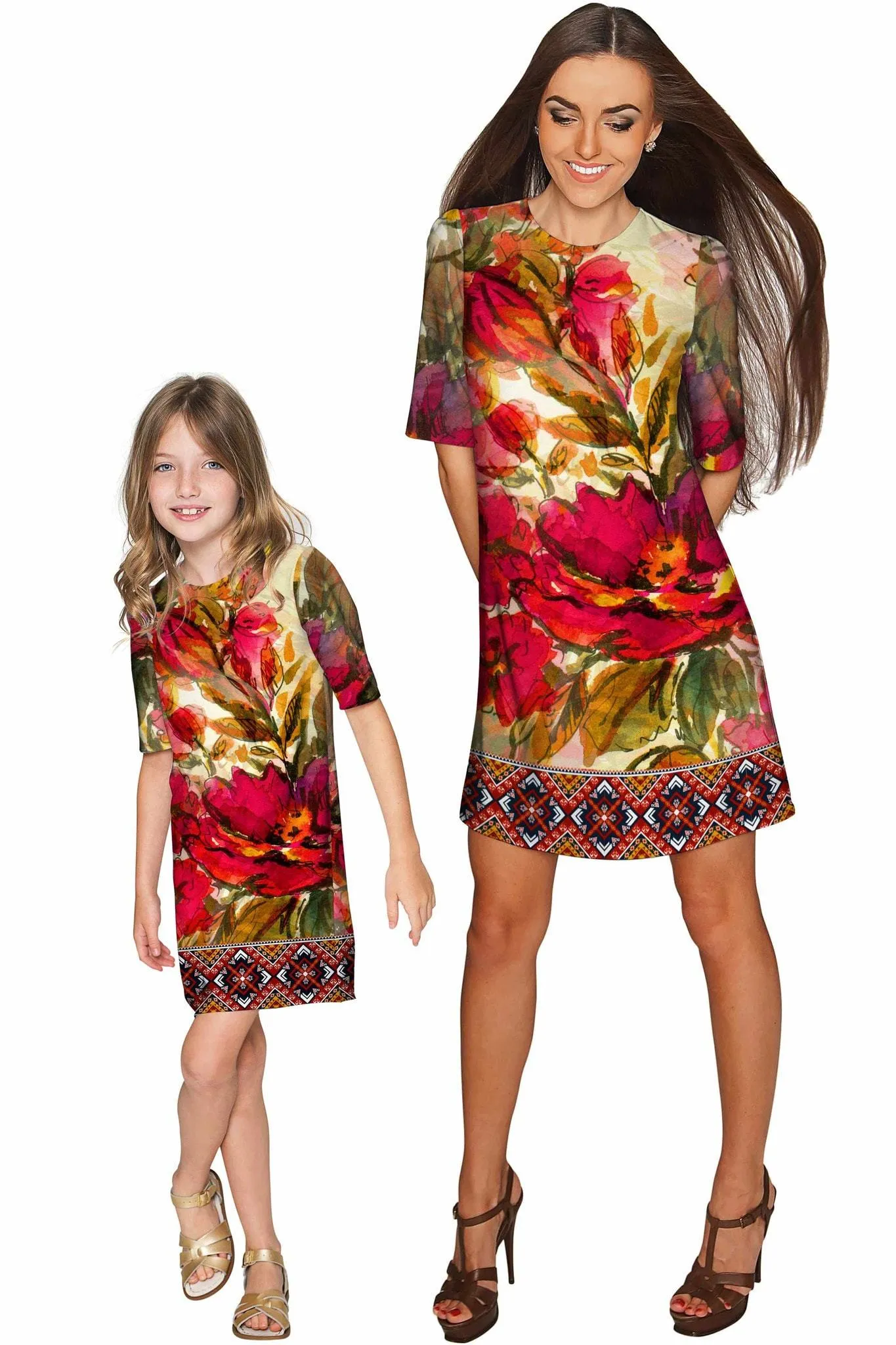 Free Spirit Grace Floral Red Boho Fall Shift Dress - Women