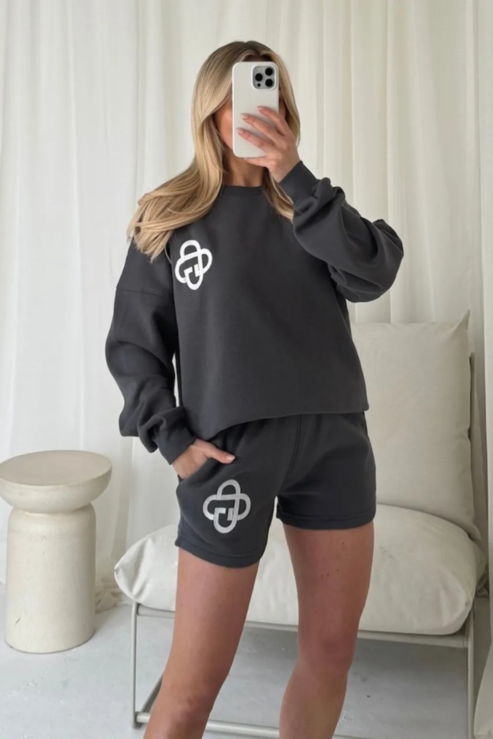 G monogram steel grey embroidered sweater shorts loungewear