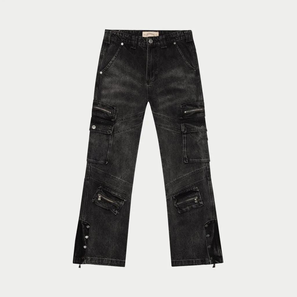 Godspeed Rockstar Flare Cargo Denim - BLACK WASH