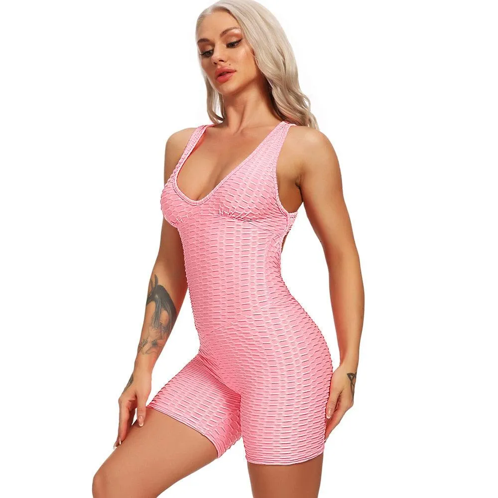 Gorgeous High Waist Women Bodysuit Sleeveless Back Cross Sports Slimming Jumpsuit - Fitness Gym Tracksuits For Female Push Up Leggings (2U24)(BAP)(TBL)