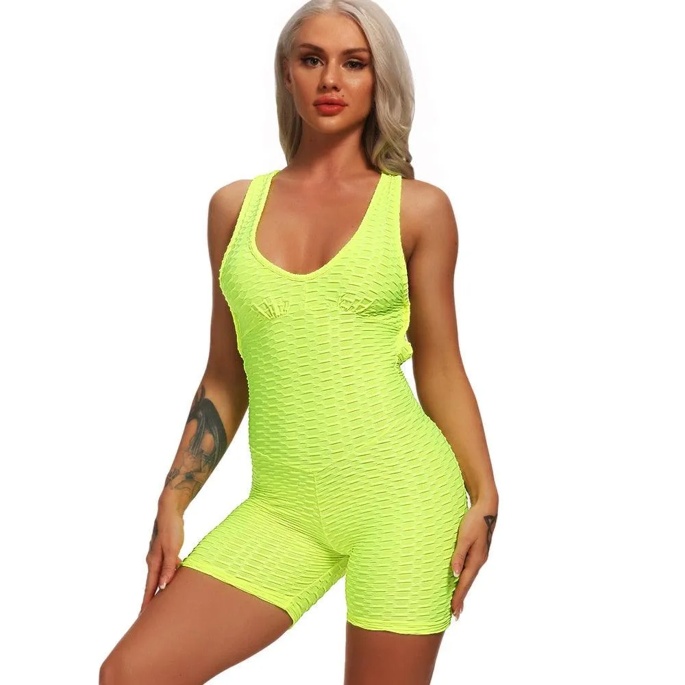 Gorgeous High Waist Women Bodysuit Sleeveless Back Cross Sports Slimming Jumpsuit - Fitness Gym Tracksuits For Female Push Up Leggings (2U24)(BAP)(TBL)