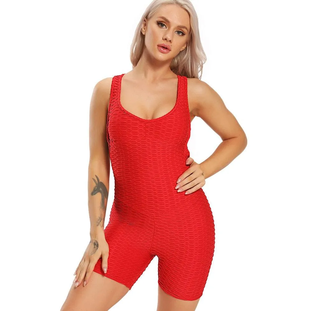 Gorgeous High Waist Women Bodysuit Sleeveless Back Cross Sports Slimming Jumpsuit - Fitness Gym Tracksuits For Female Push Up Leggings (2U24)(BAP)(TBL)